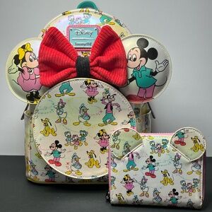 Loungefly Disney 100 Mickey & Friends Iridescent Mini Backpack  Ears & Wallet